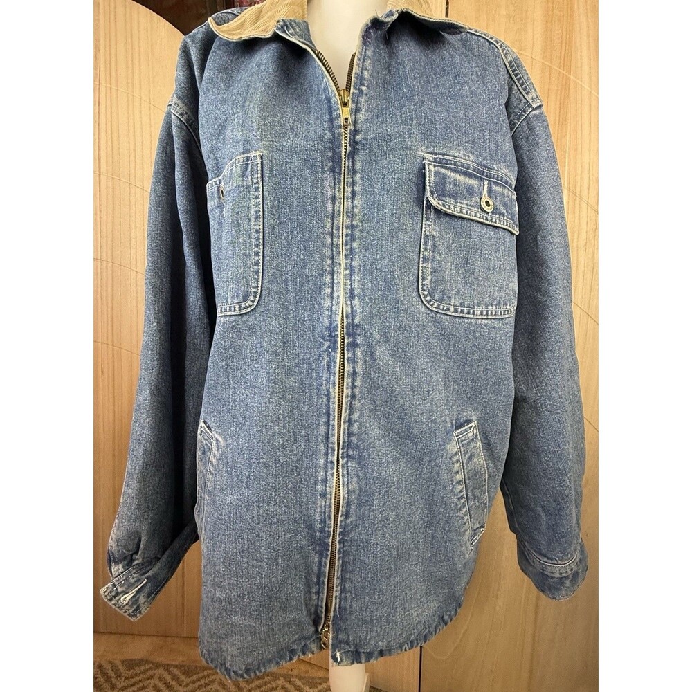 Old Navy Dungarees Womens Large Sherpa Lined Denim‎ Jacket Corduroy Collar - Picture 9 of 10